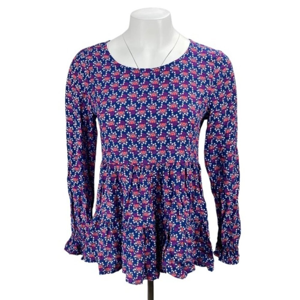 JANE AND DELANCEY Anthropologie Patterned Peasant Blouse Sz Small